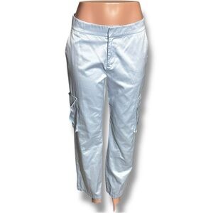 Gina Tricot Women's Medium Sky Blue Satin Loose Relaxed Fit Cropped Cargo Pants
